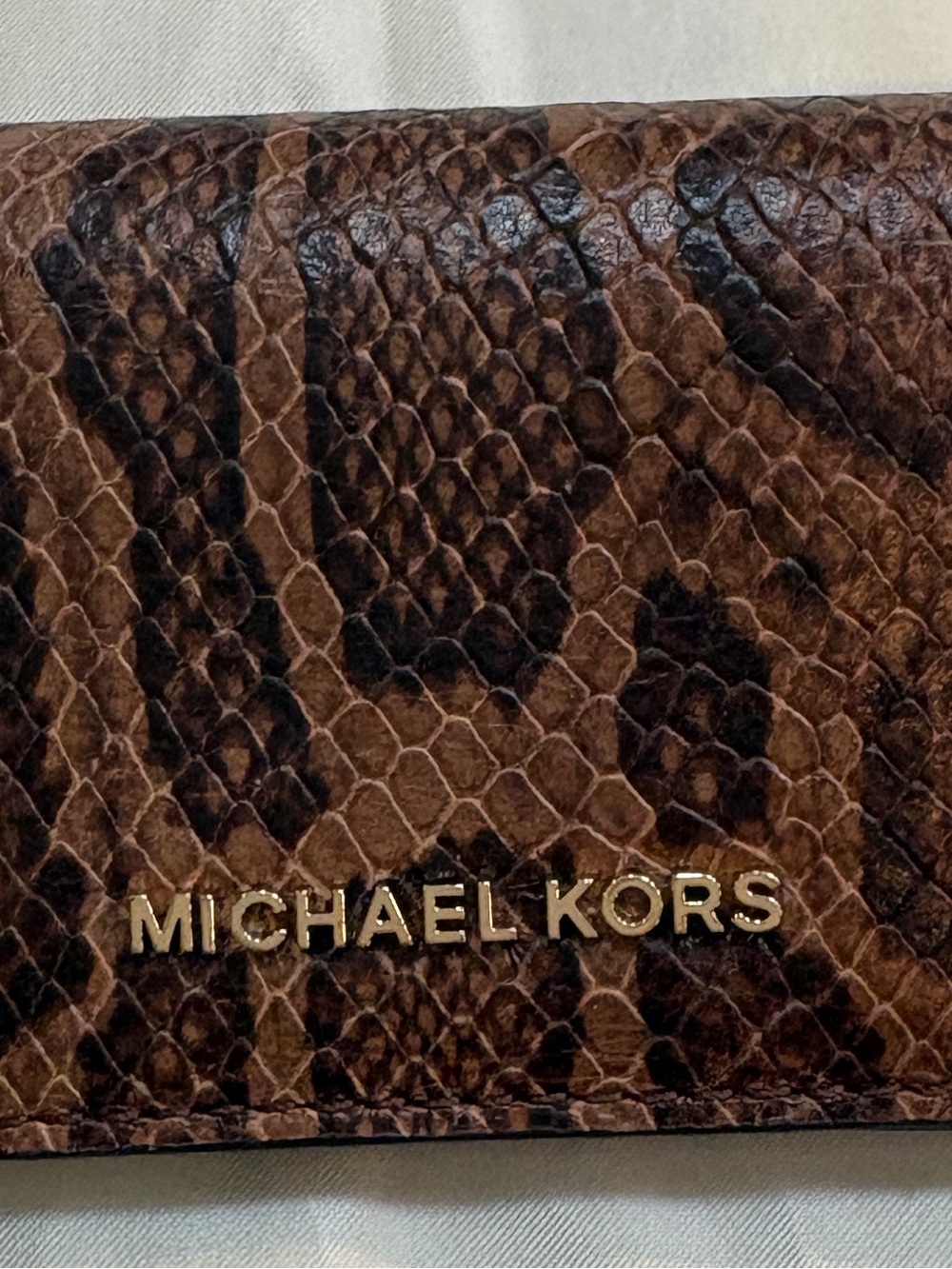 Michael Kors Brown and Black Snake-Print Card Wallet